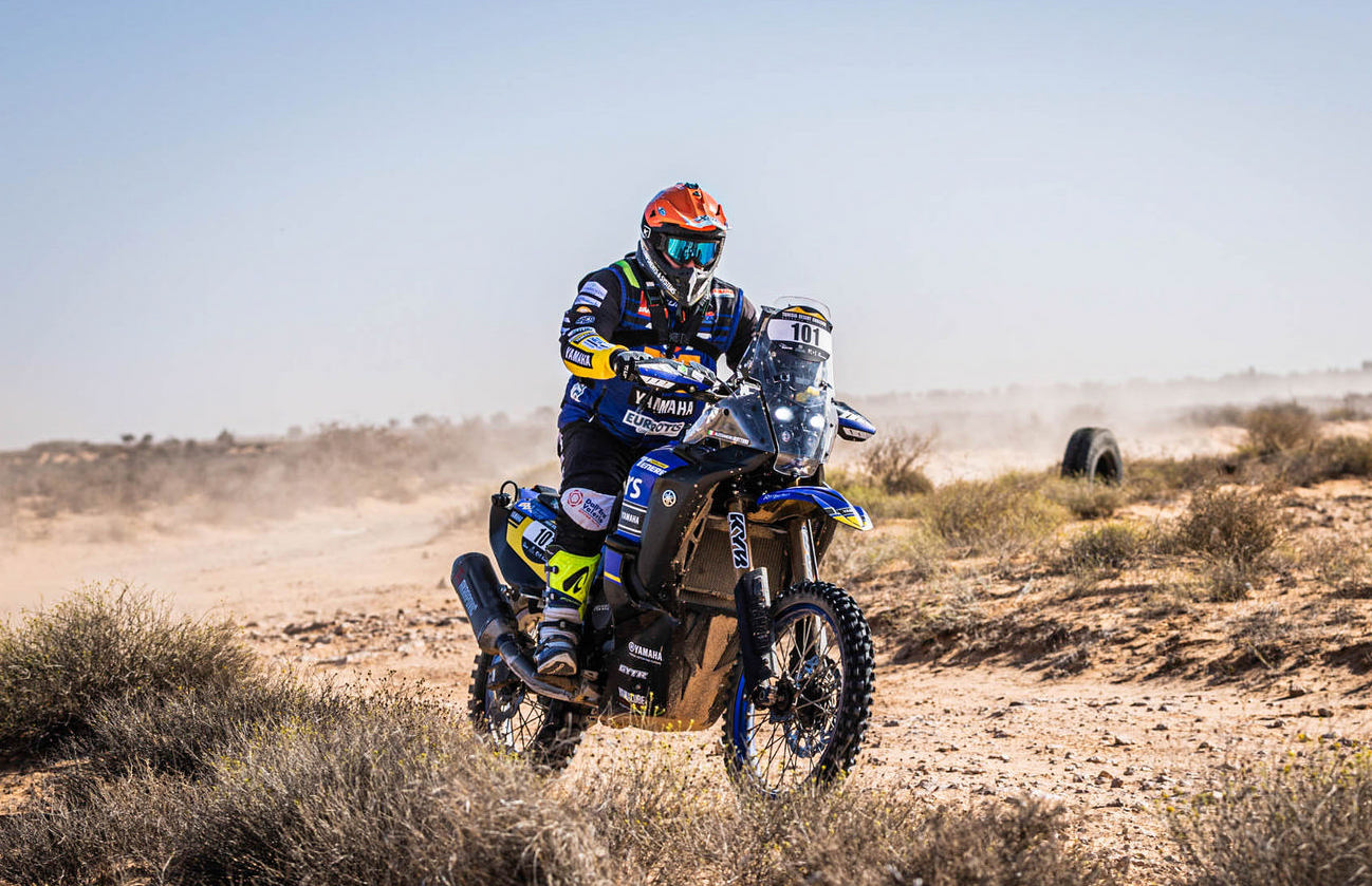A view of the Yamaha Tenere 700 World Raid that beat the competition at the 2022 Tunisia Rally