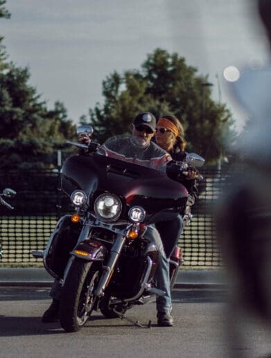 Harley-Davidson riders getting ready for a commute
