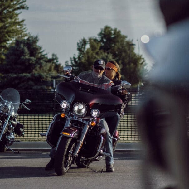 Harley-Davidson riders getting ready for a commute