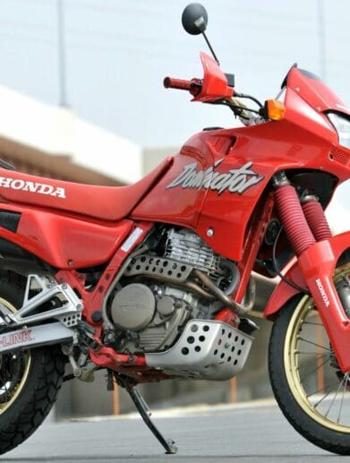 A view of the original Honda NX650 Dominator, which was conceived between 1988 and 2003