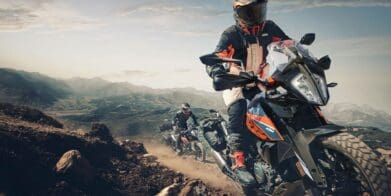 A view of KTM ADVENTURE-inclined motorcycle in the bid for a 1,000km challenge in the 2022 KTM World Adventure Week