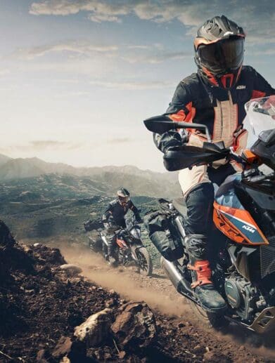 A view of KTM ADVENTURE-inclined motorcycle in the bid for a 1,000km challenge in the 2022 KTM World Adventure Week