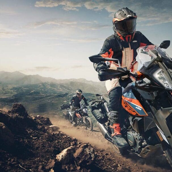 A view of KTM ADVENTURE-inclined motorcycle in the bid for a 1,000km challenge in the 2022 KTM World Adventure Week
