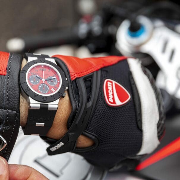 A view of the Ducati X Bulgari Special Edition Chronograph, currently available on Bulgari's website