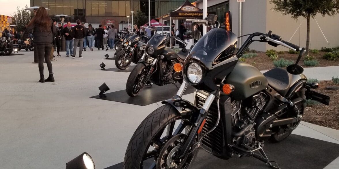 2022 Indian Scout Rogues in front of Vans Headquarters