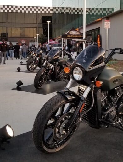 2022 Indian Scout Rogues in front of Vans Headquarters