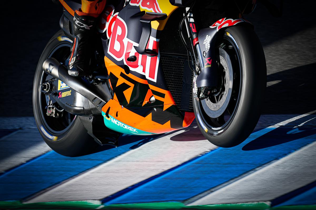 A view of a KTM bike being tested at Jerez prior to the next racing round of MotoGP