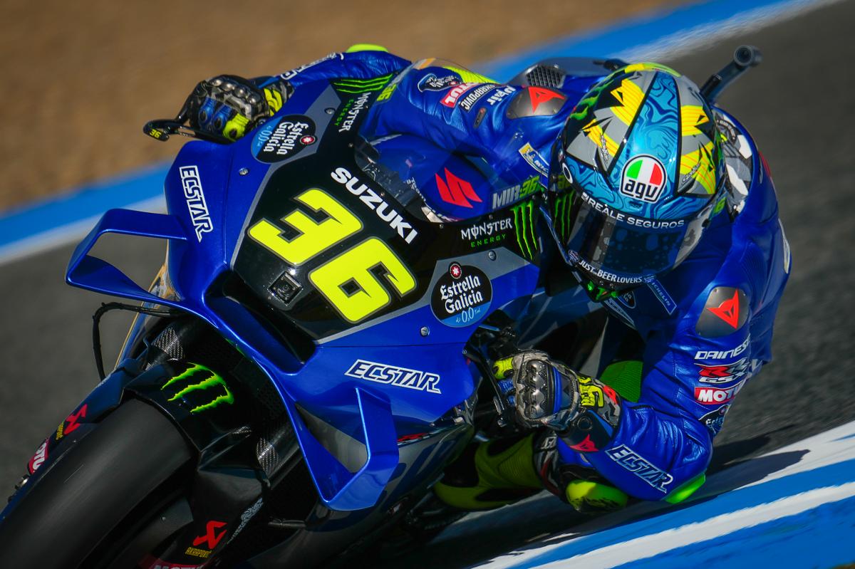 A view of a Suzuki bike being tested at Jerez prior to the next racing round of MotoGP