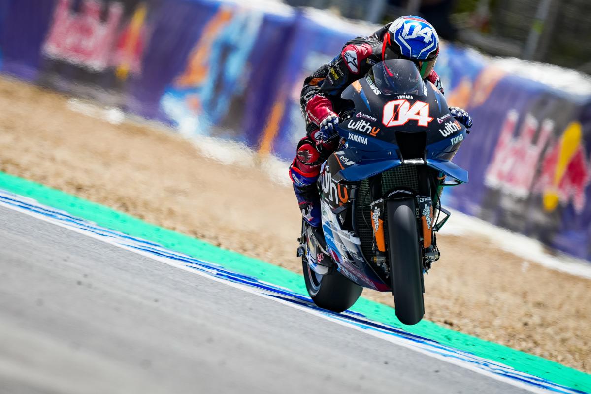 A view of a Yamaha bike being tested at Jerez prior to the next racing round of MotoGP