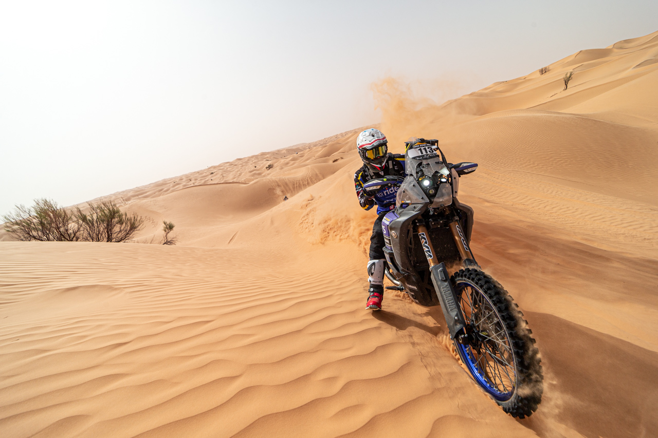 A view of the Yamaha Tenere 700 World Raid that beat the competition at the 2022 Tunisia Rally