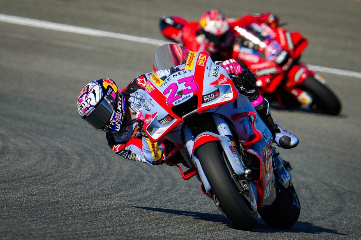 A view of the racers involved in the Spanish MotoGP, some of which were riding with lower tyre pressures in an attempt to get the front tyre to behave.