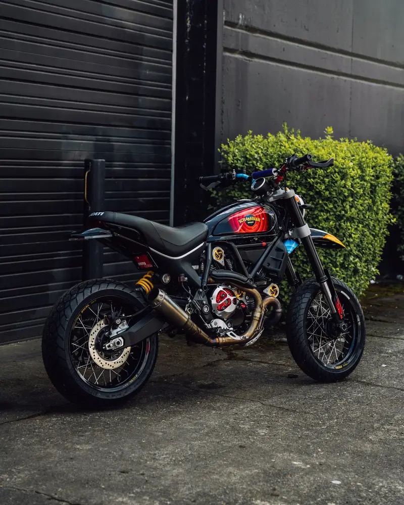 The Daffy Duc - a custom Scrambler Desert Sled from the shop of MotoCorsa.. Photo courtesy of Top Speed.