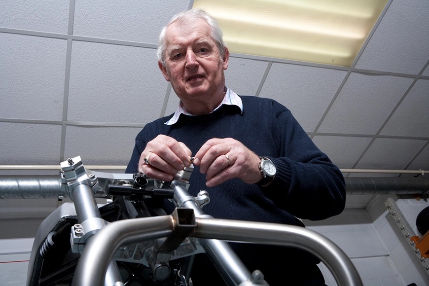 Steve Harris working on a bike frame. Media courtesy of MCN.