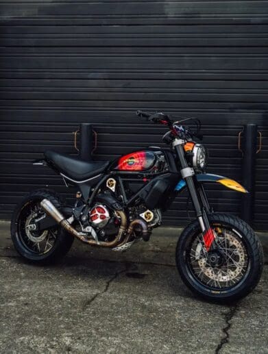 The Daffy Duc - a custom Scrambler Desert Sled from the shop of MotoCorsa.. Photo courtesy of Top Speed.