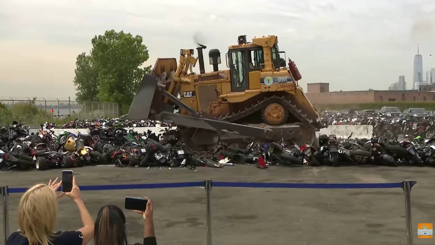 New York's demonstration crushes over 900 bikes confiscated after riders were caught with non road-legal bikes. Photo credited to Fox 13 Memphis.