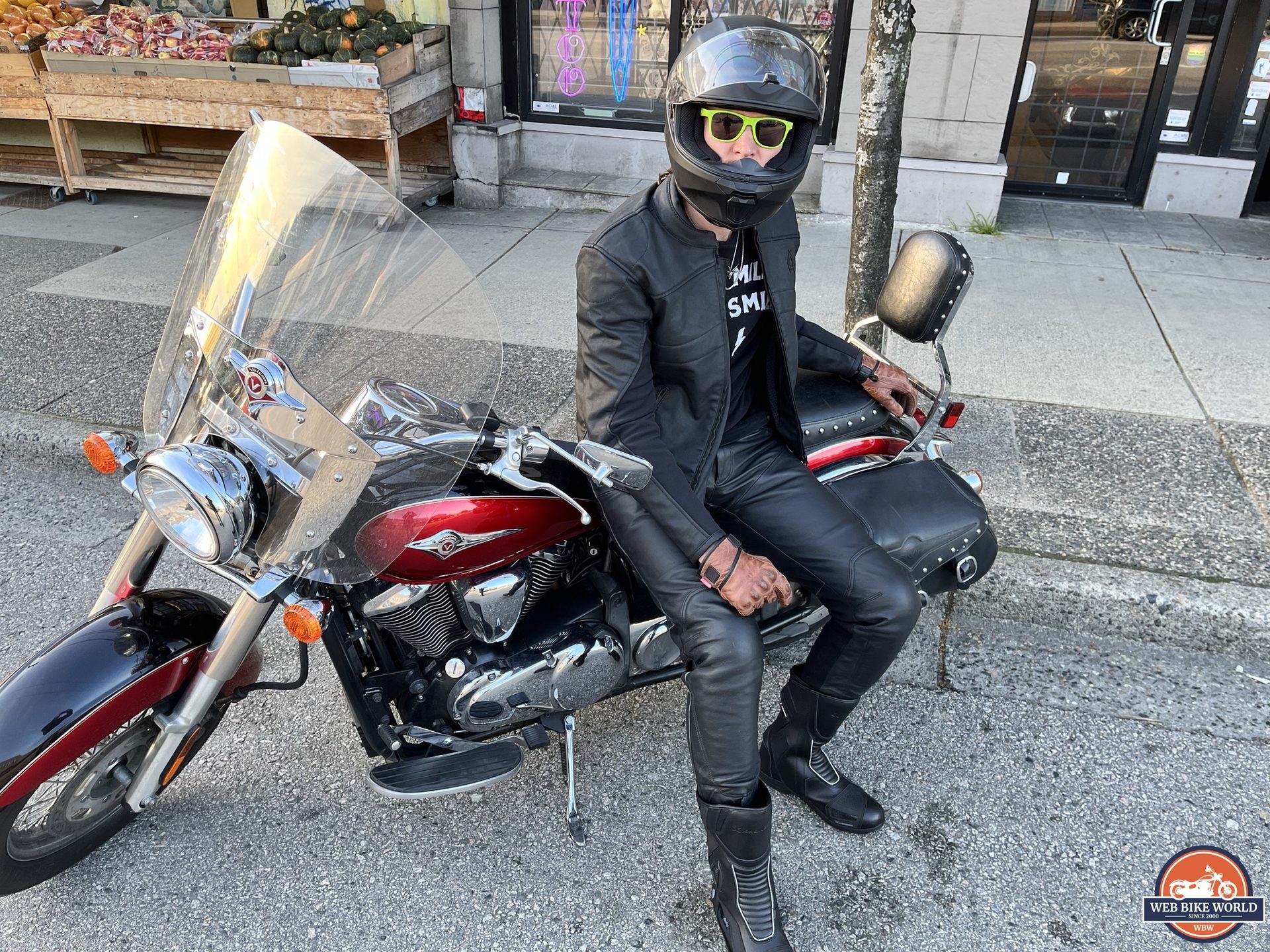 Author on motorcycle wearing Kronox Lanin Boots