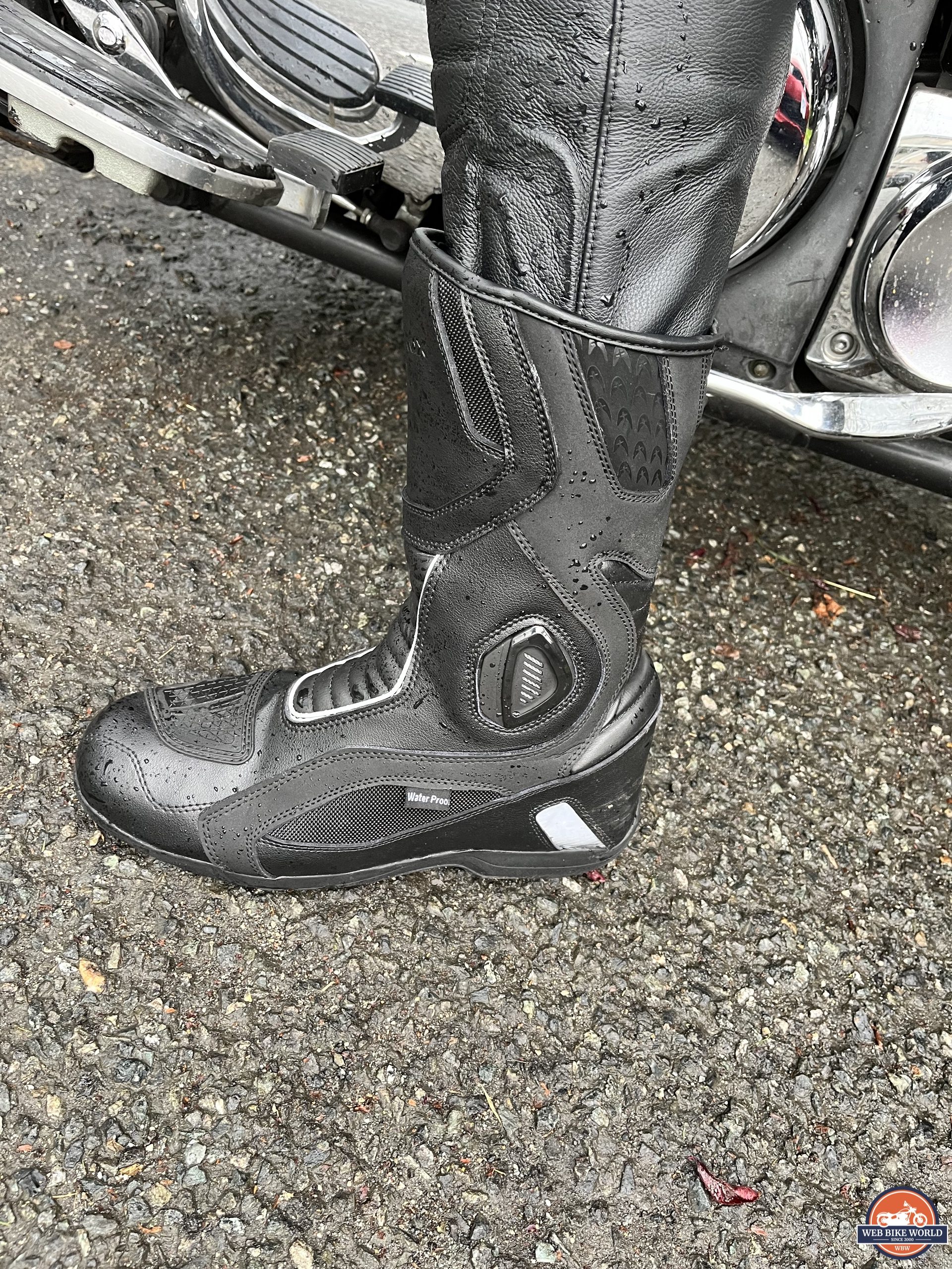 Wet Kronox Lanin Boot after rainy ride with ankle gap visible