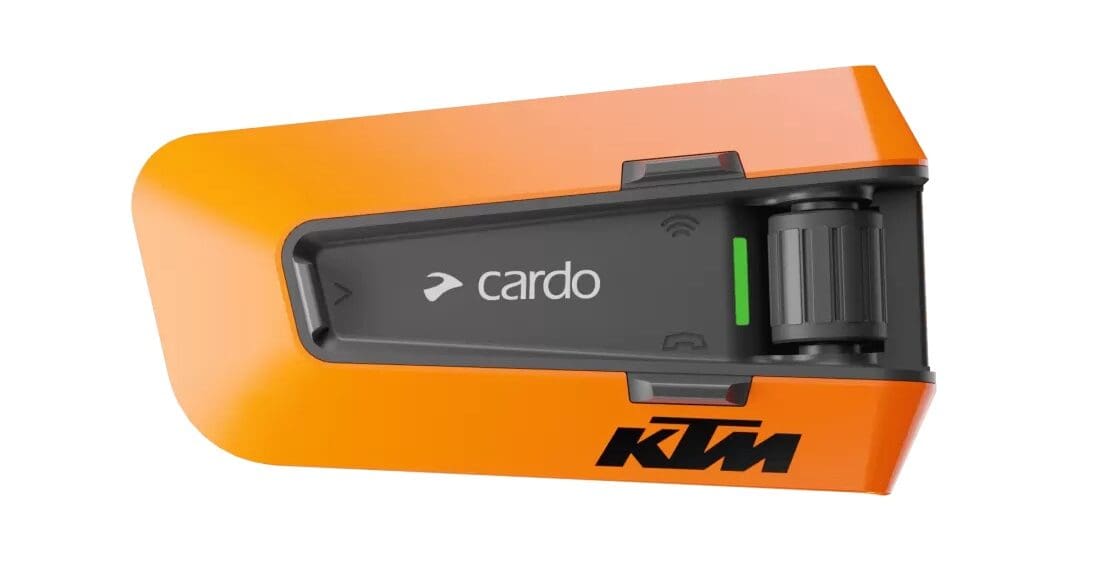 Cardo's new Packtalk Edge - the KTM Packtalk Edge, created in collaboration with KTM. Photo courtesy of MotointercoM.