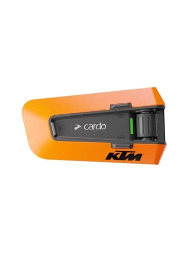 Cardo's new Packtalk Edge - the KTM Packtalk Edge, created in collaboration with KTM. Photo courtesy of MotointercoM.