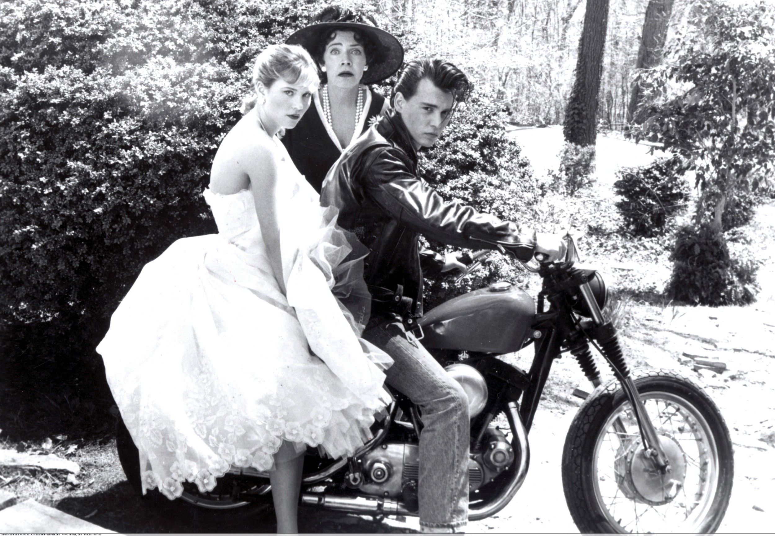 A picture of character 'Wade' on his motorcycle in the hit flick Crybaby (1990)