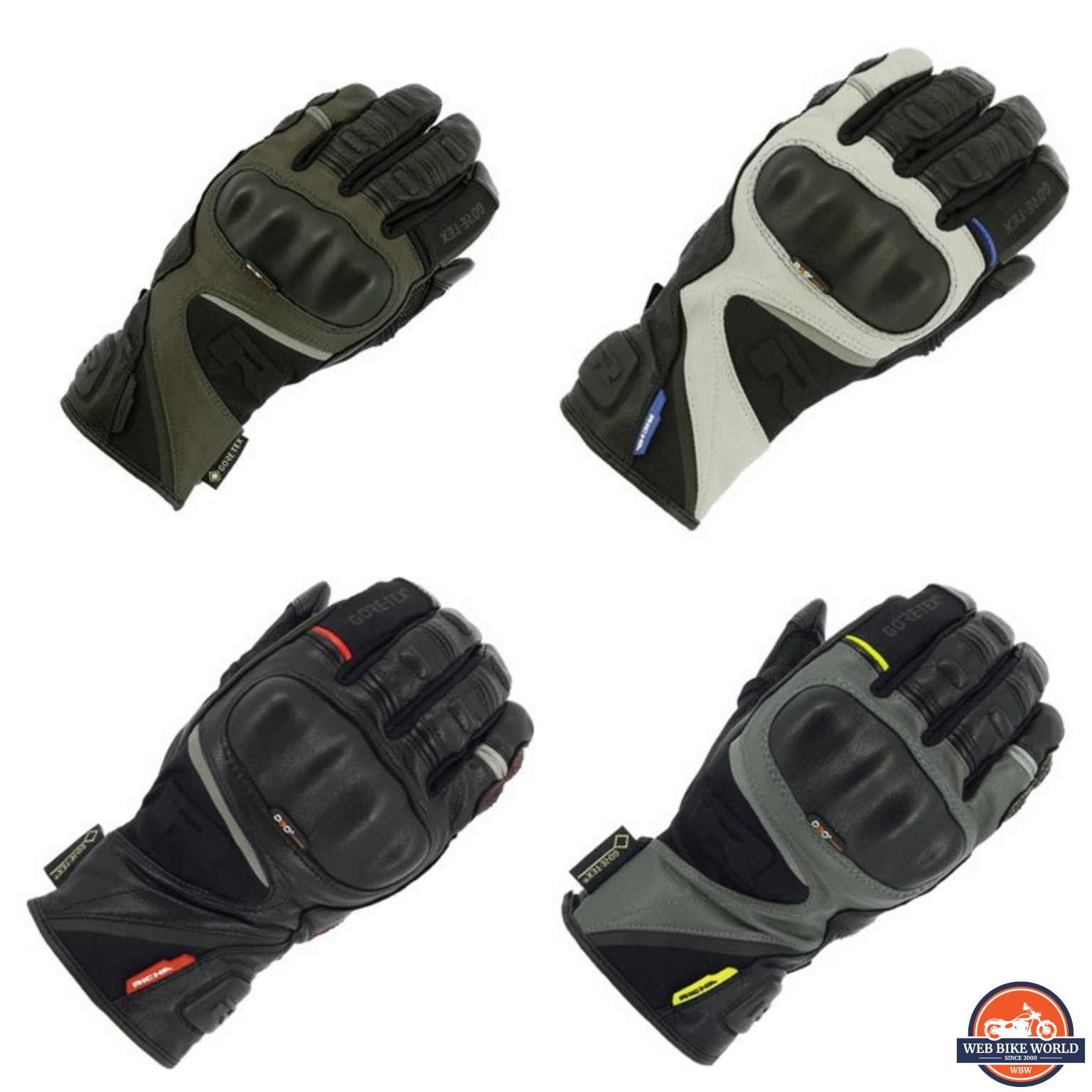 Various colours offered in the Richa Atlantic GTX gloves
