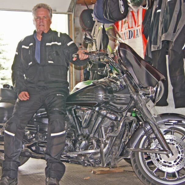 Alan Buller sitting on his motorcycle in the Richa Brutus GTX Jacket