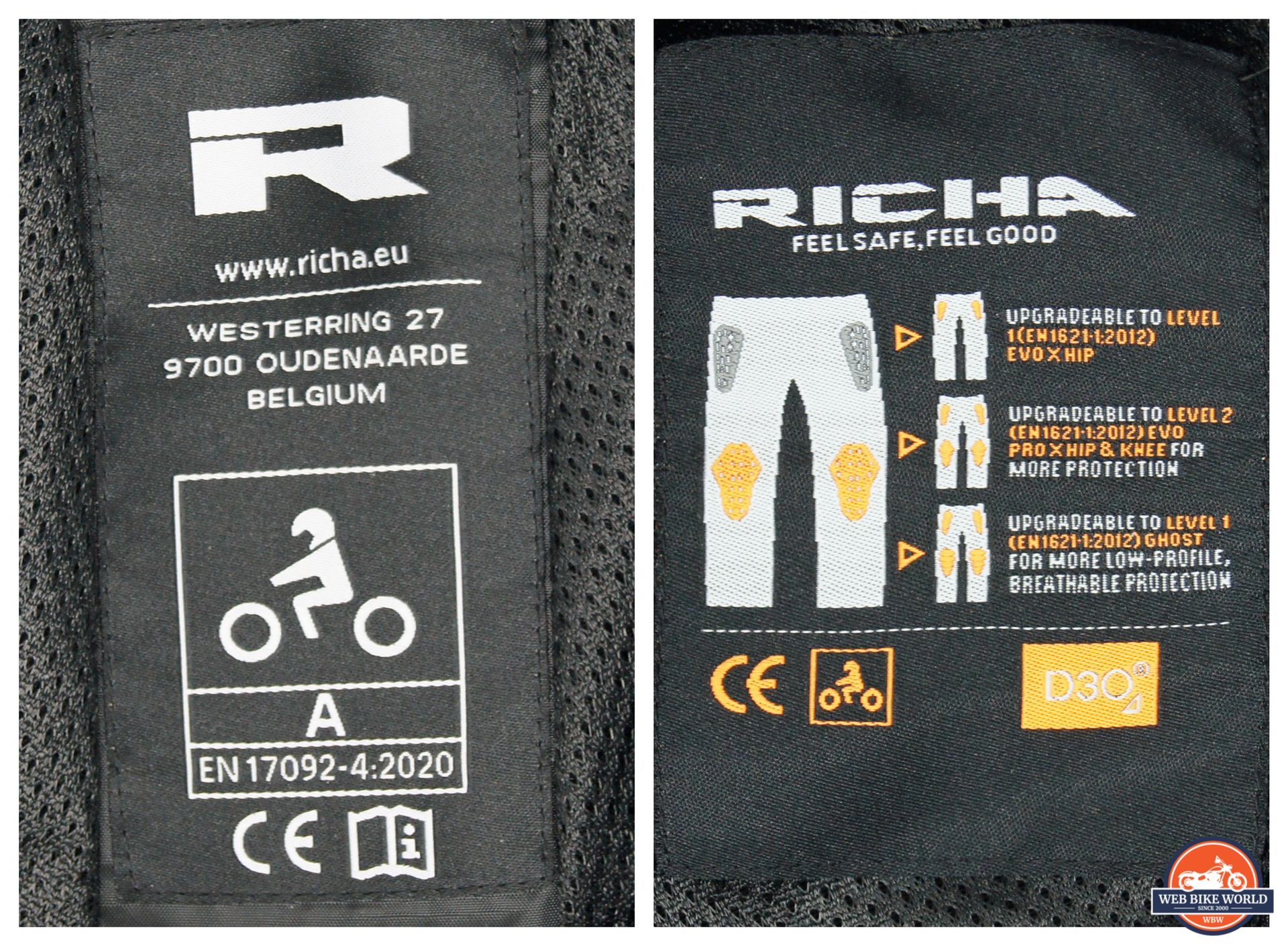 Tag explaining armor placement in Richa Brutus GTX Pants