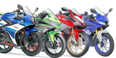 Honda, Yamaha, Kawasaki and Suzuki motorcyclele. Photo courtesy of RideApart.