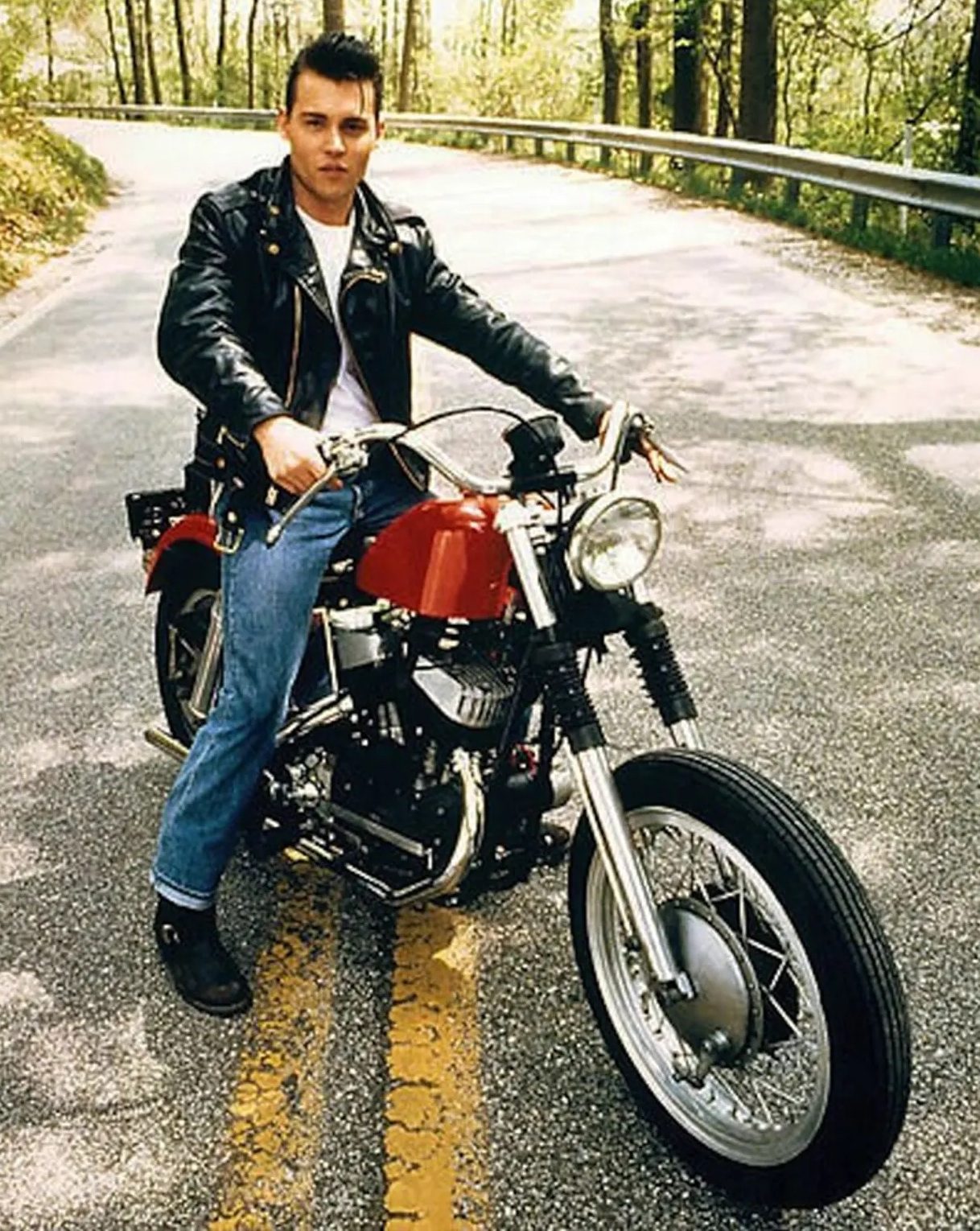 a picture of character 'Wade' on his motorcycle in the hit flick "Crybaby" (1990)