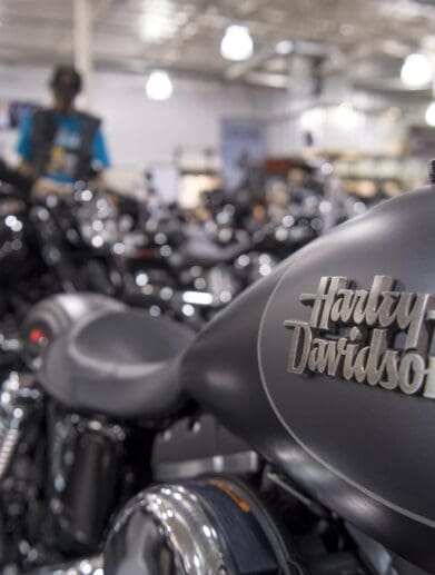 A side view of the tank of a Harley bike. Photo courtesy of Fortune.