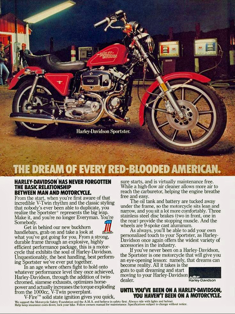 a brochure for an early 1980s Harley-Davidson Sportster
