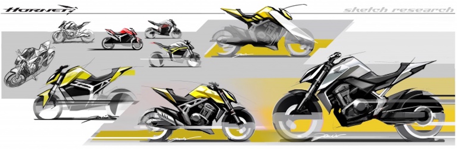 A view of the Honda Hornet design sketches. Photo courtesy of Motorcycle.com. 
