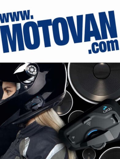 Cardo's motorcycle comm units. Photo courtesy of Inside motorcycles and Cycle News.