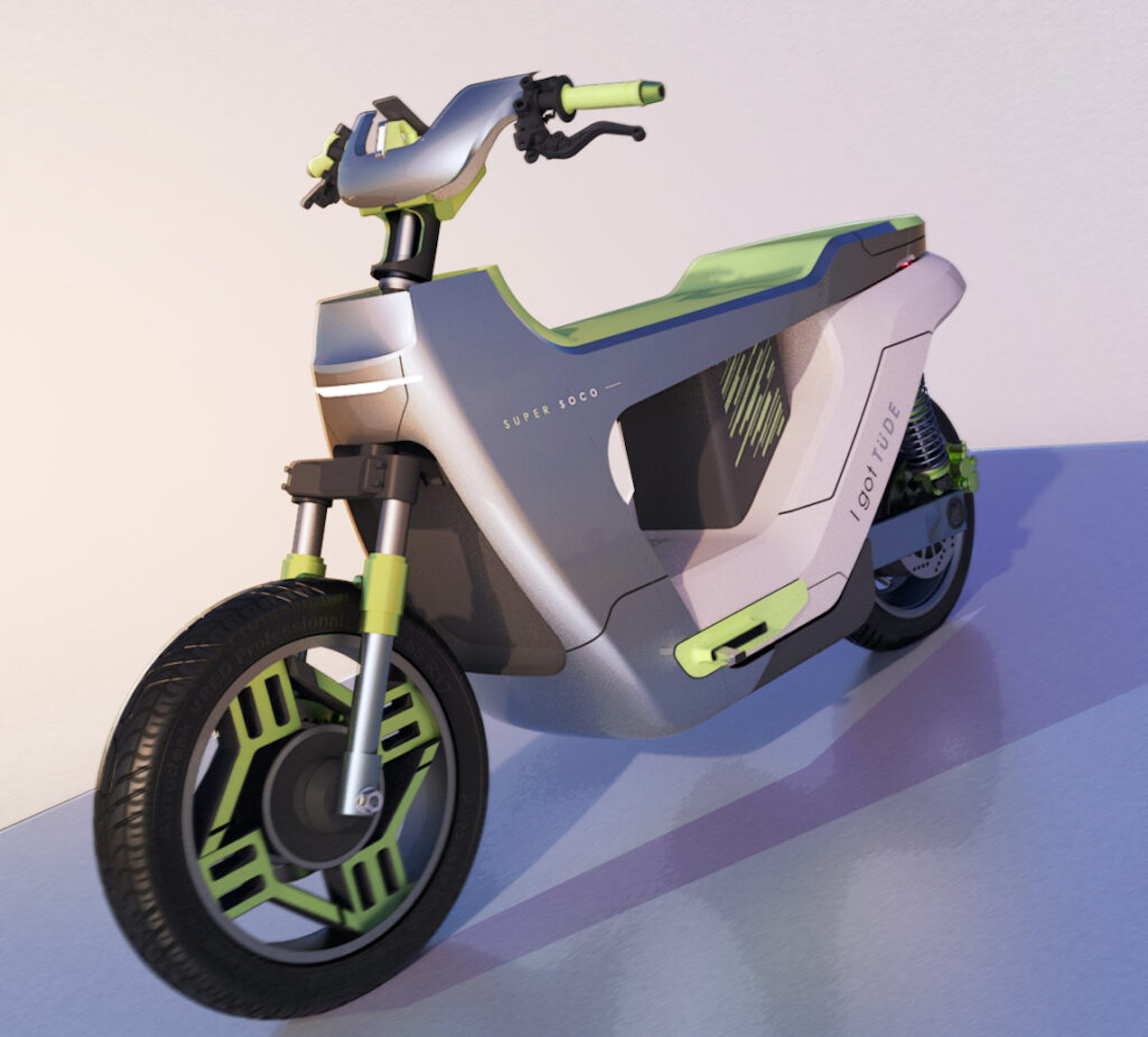 'Tude,' a moped concept built by Vivek-Marathe in a project with Super Soco. Media sourced from Living with Gravity.