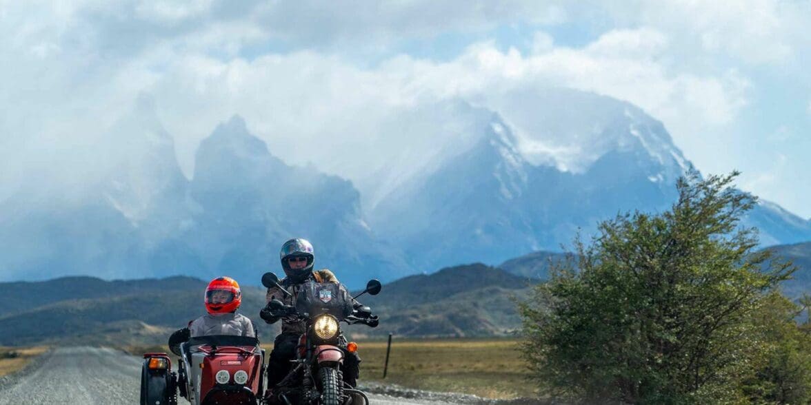A Ural sidecar motorcycle set against a beautiful background. Media sourced from CycleWorld, via Ural.