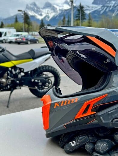 The Cardo Freecom 4X installed on a Klim Krios Pro in Canmore, Alberta.