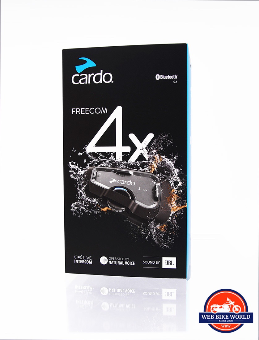 The Cardo Freecom 4X in box.