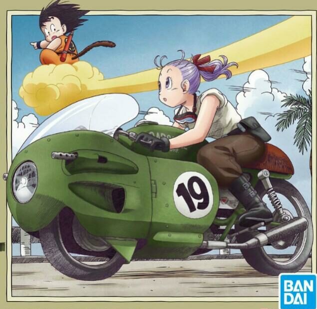 Bulma from the action flick Dragonball,' astride her 'No. 19 Variable' motorcycle. Media sourced from Carousell.