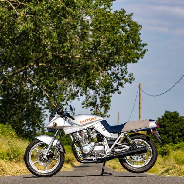 A 1982 Suzuki GSX1100 Katana, restored by John Martin in support of his wife, diagnosed with Multiple Sclerosis. Media sourced from the Charity Katana Raffle.