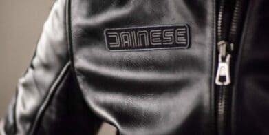 Dainese logo on leather jacket