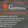 Tag detailing materials used in Gryphon Moto Blue Ridge Jacket