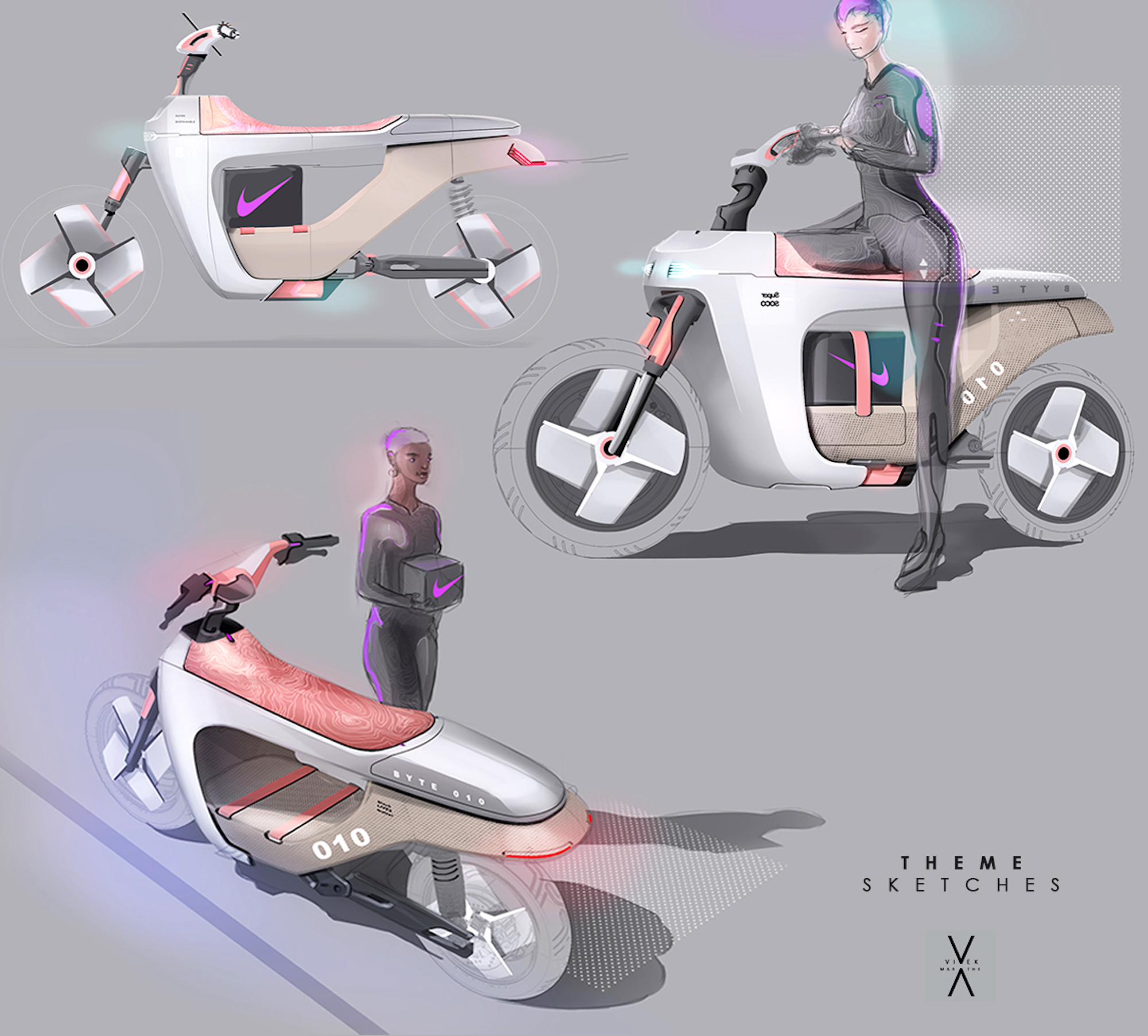 'Tude,' a moped concept built by Vivek Marathe in a project with Super Soco. Media sourced from Living with Gravity.
