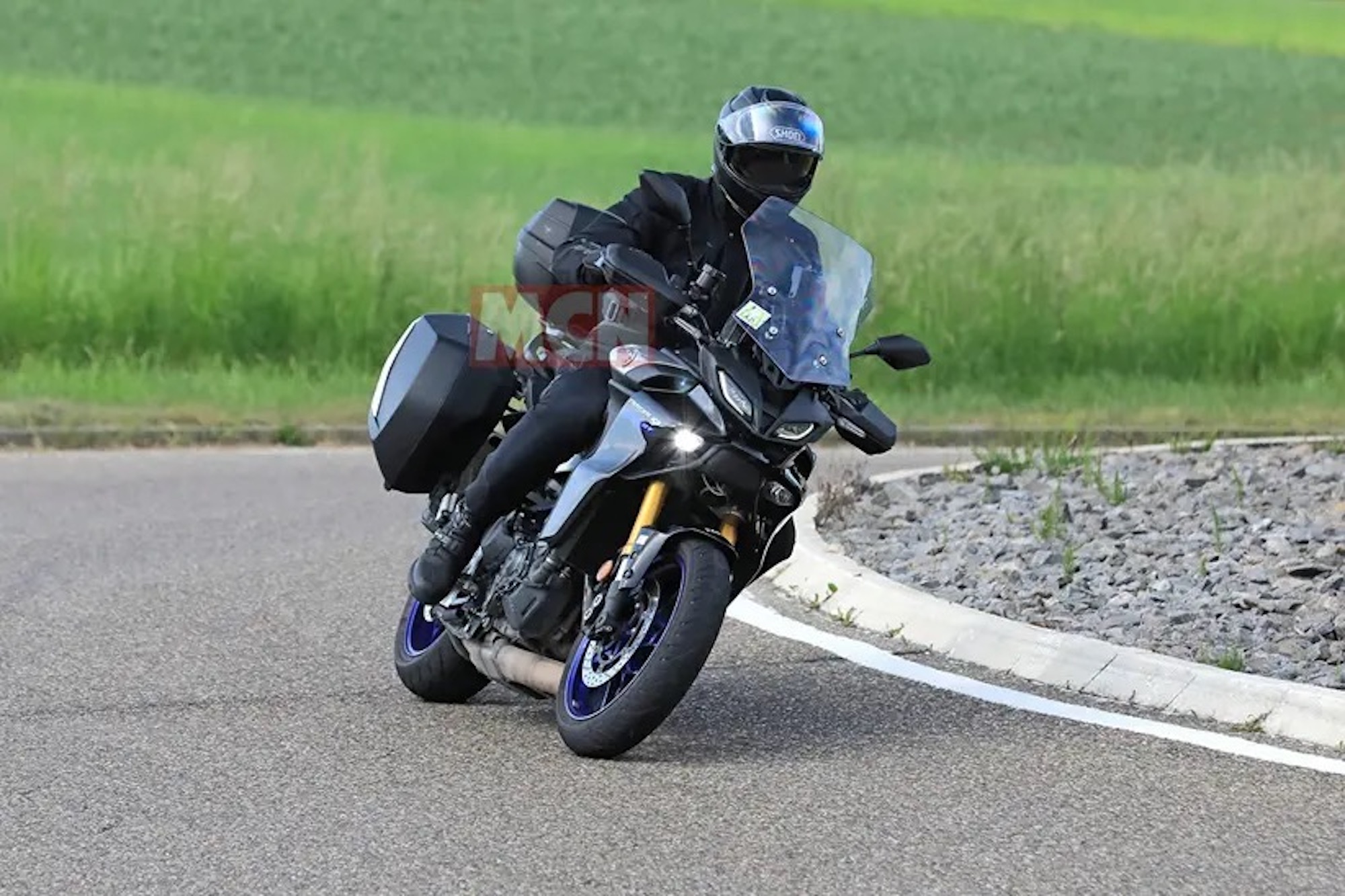 Spy shots showing a refresh for the Yamaha Tracer 9's electronics. Media sourced from MCN, with all rights reserved.