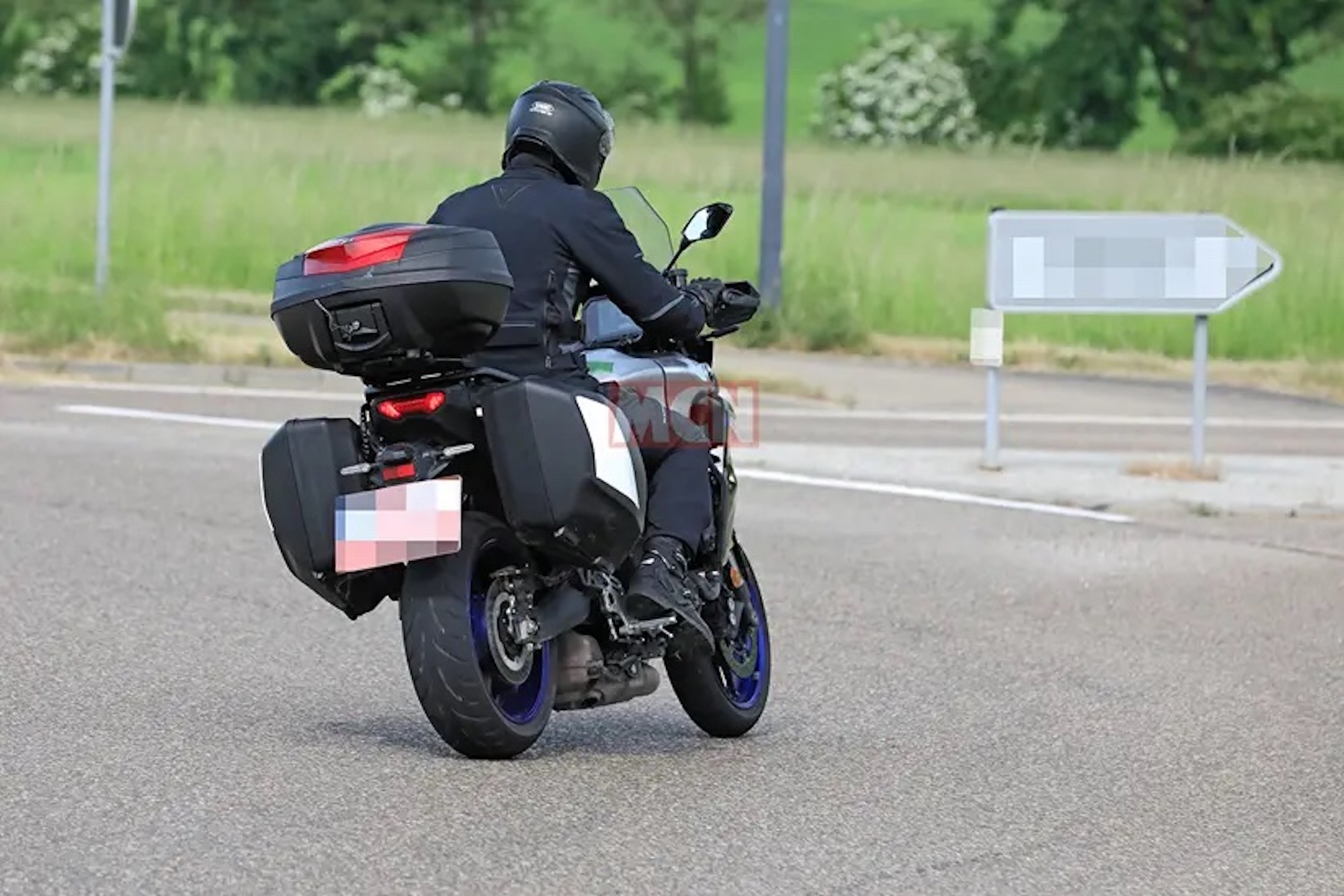 Spy shots showing a refresh for the Yamaha Tracer 9's electronics. Media sourced from MCN, with all rights reserved.