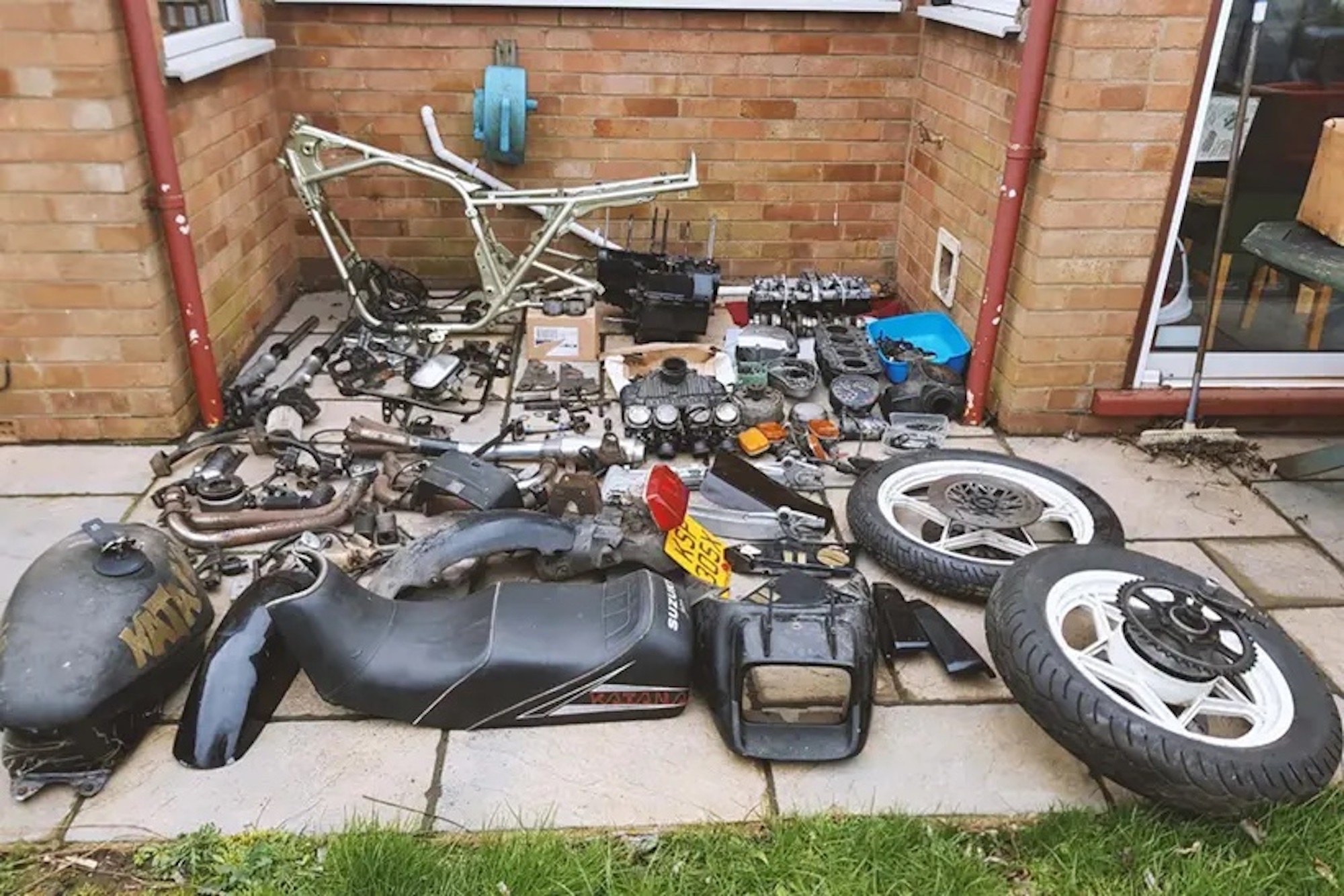 Sourced parts for the 1982 Suzuki GSX1100 Katana, restored by John Martin in support of his wife, diagnosed with Multiple Sclerosis. Media sourced from MCN./