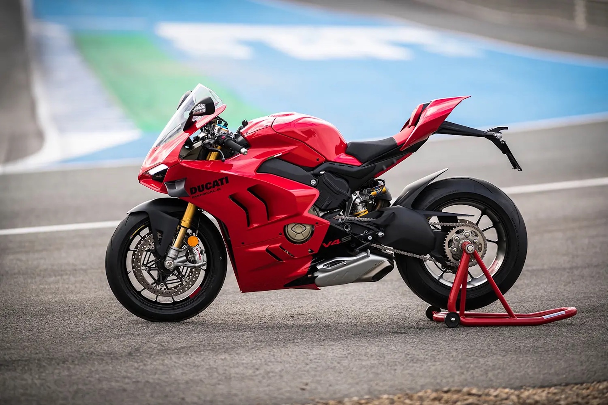 Ducati's Panigale V4S on a racetrack. Photo courtesy of MCN.