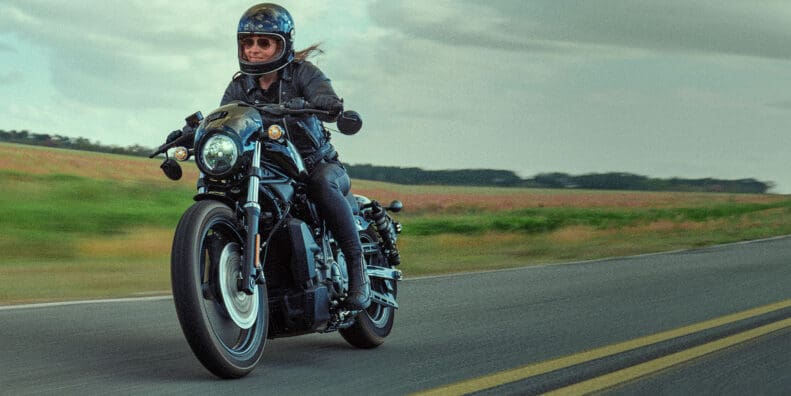 Harley Davidson Low Rider cruising at high speed