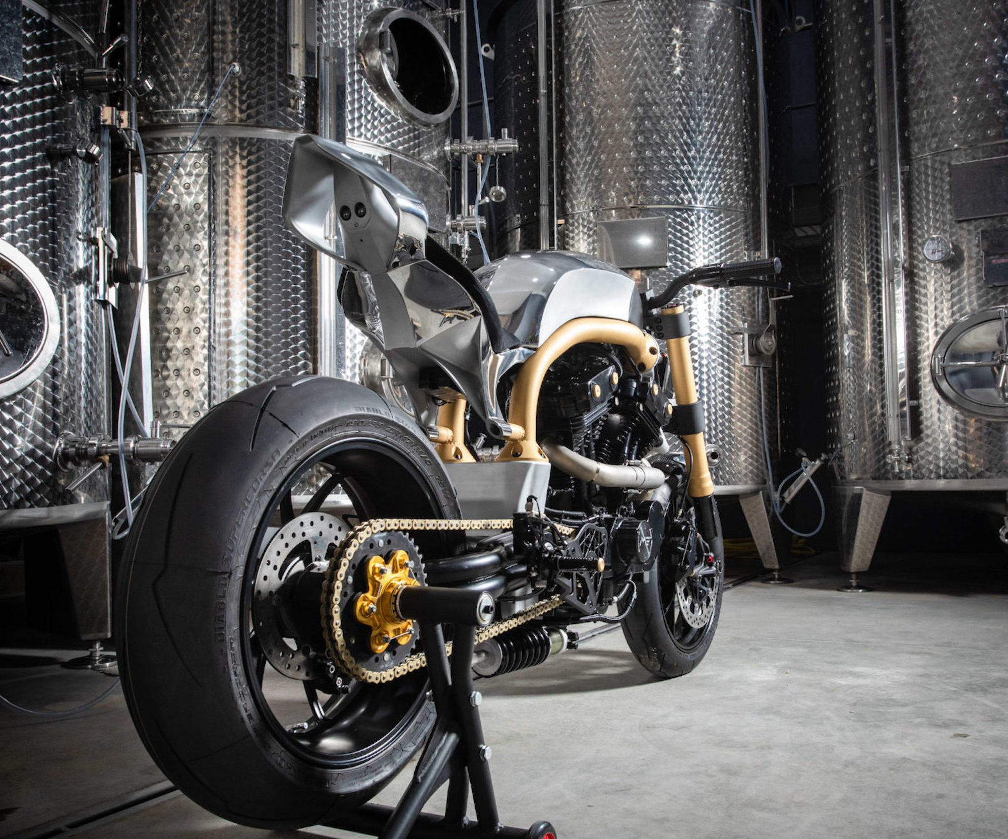 A chromed out custom Buell S1, courtesy of the team at RD Customs - specifically Messina and Michel.