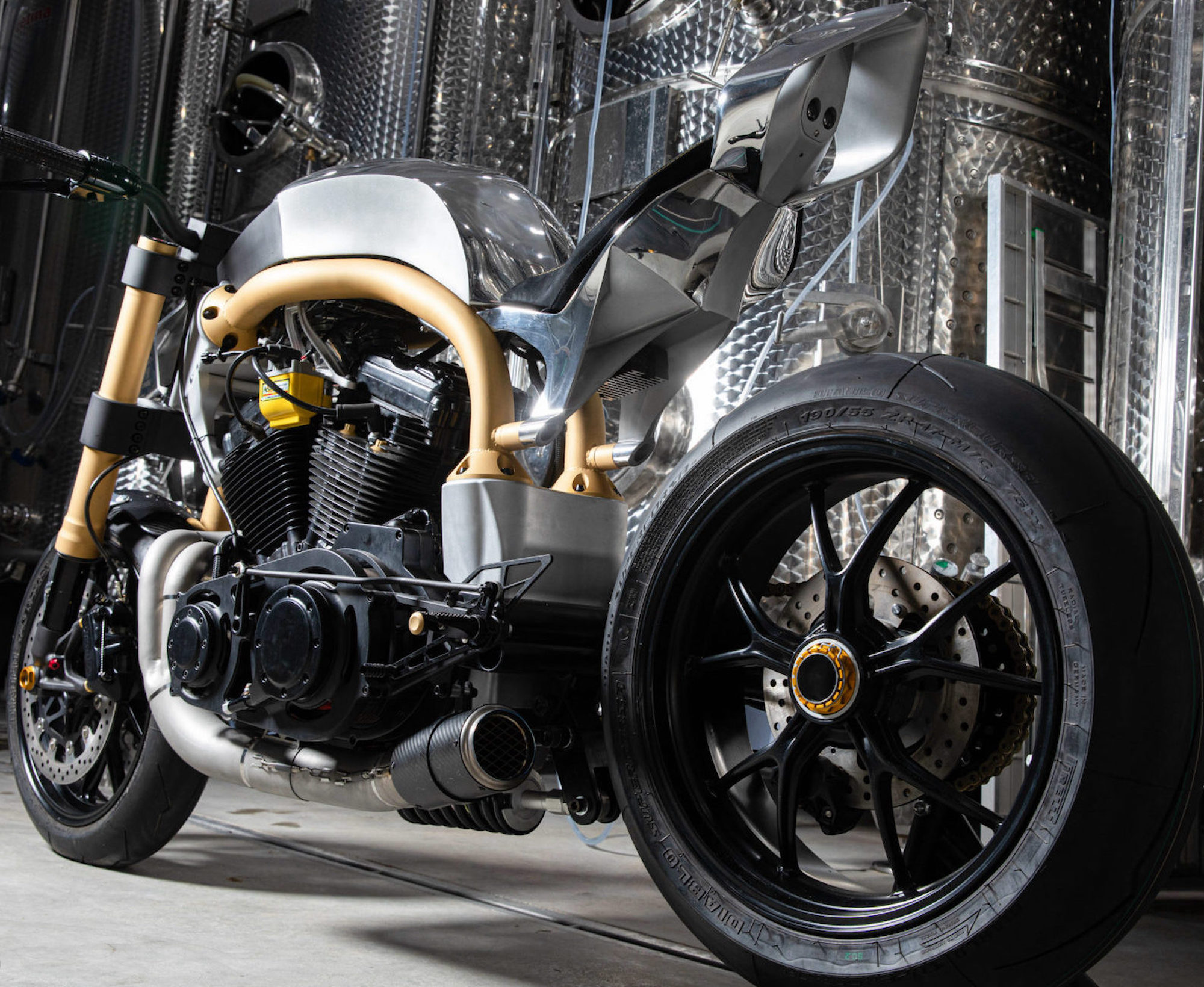 A chromed out custom Buell S1, courtesy of the team at RD Customs - specifically Messina and Michel.