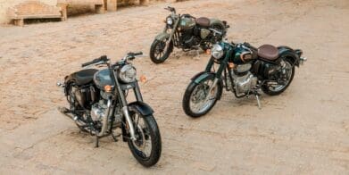 Royal Enfield motorcycles parked